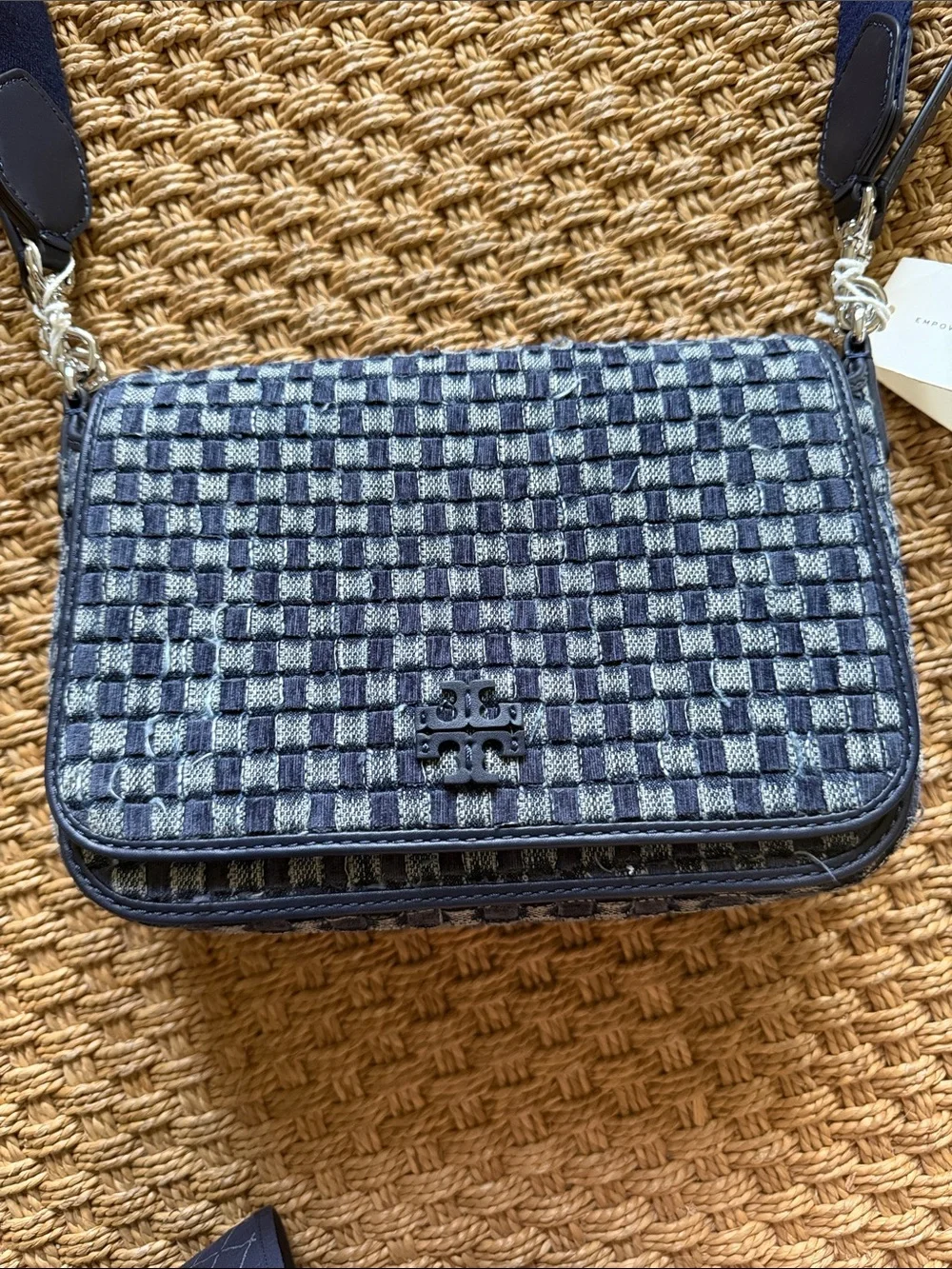 Tory Burch Thea Denim Flap Blue Woven Crossbody Bag